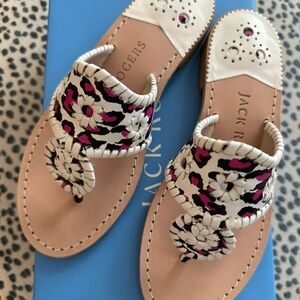 JACK ROGERS Women's Jacks Sandals Neon Pink Leopard Size 6.5 US NEW In Box